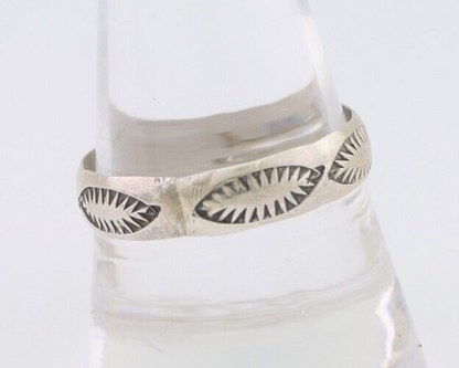 Navajo Hand Stamped Band 925 Silver 5.0 mm Signed Larry Chavez Size 10.75 C.80's