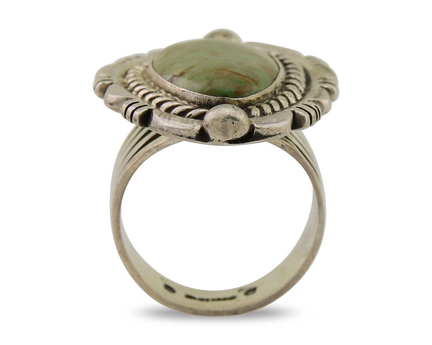 Navajo Ring 925 Sterling Silver Natural Green Turquoise Signed DC C.80's