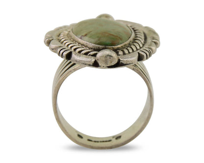 Navajo Ring 925 Sterling Silver Natural Green Turquoise Signed DC C.80's