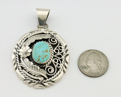 Navajo Pendant 925 Silver Kingman Turquoise Native American Artist C.80s