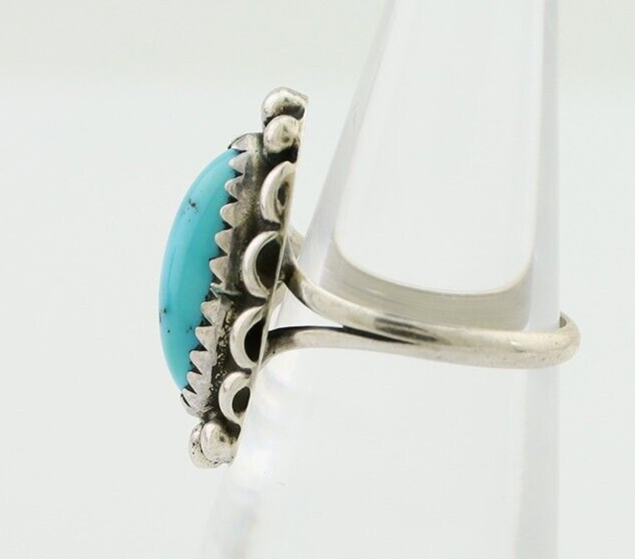 Navajo Ring 925 Silver Sleeping Beauty Turquoise Artist Signed SC C.80's