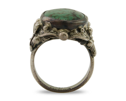 Navajo Ring 925 Silver Green Turquoise Signed CD C.1986's