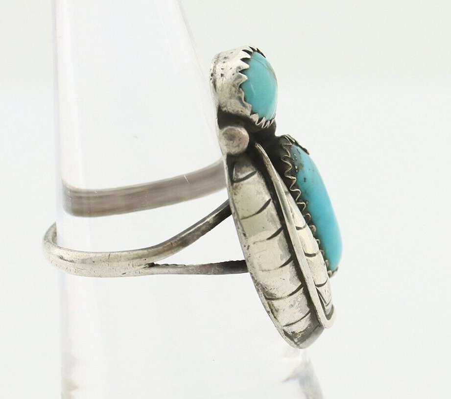 Navajo 2 Stone Ring 925 Silver Kingman Turquoise Native American Artist C.80's