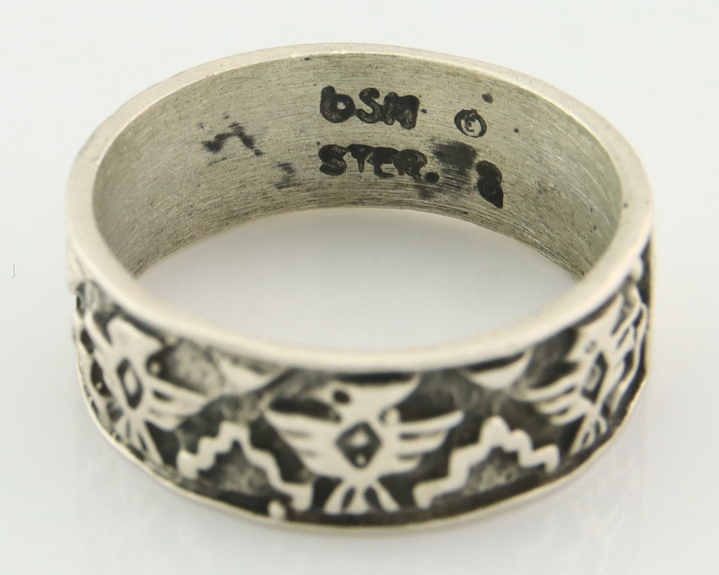 Navajo Band Ring Sterling Silver Vintage Authentic Signed BSM Size 8.0
