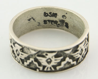 Navajo Band Ring Sterling Silver Vintage Authentic Signed BSM Size 8.0