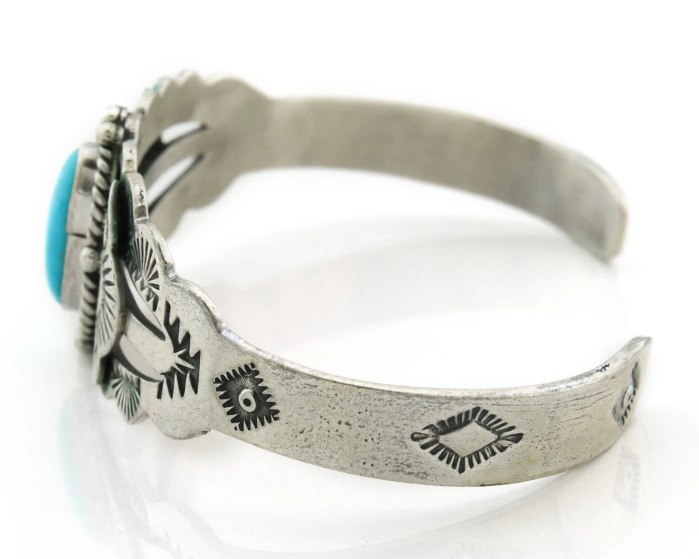 Navajo Cuff Bracelet Sterling Silver Turquoise Handmade Vintage Native Artist
