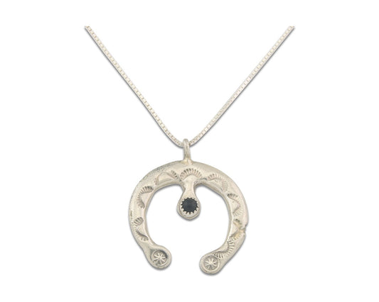 Navajo Sterling Silver Necklace Onyx Sand Cast Authentic Vintage Native American