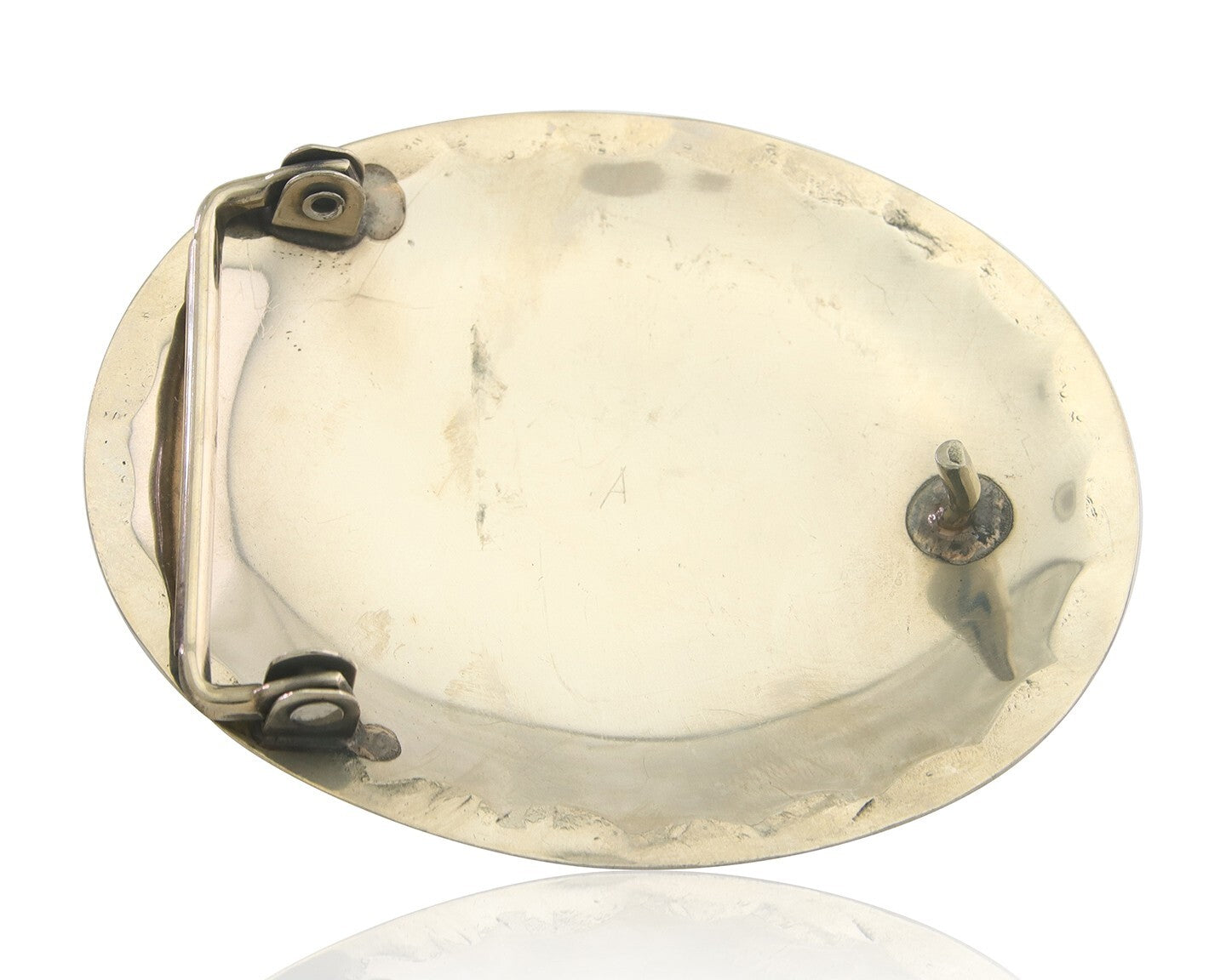 Navajo Belt Buckle .999 Nickel Buffalo Gemstone Signed 2.35 x 3.0 in C.80's