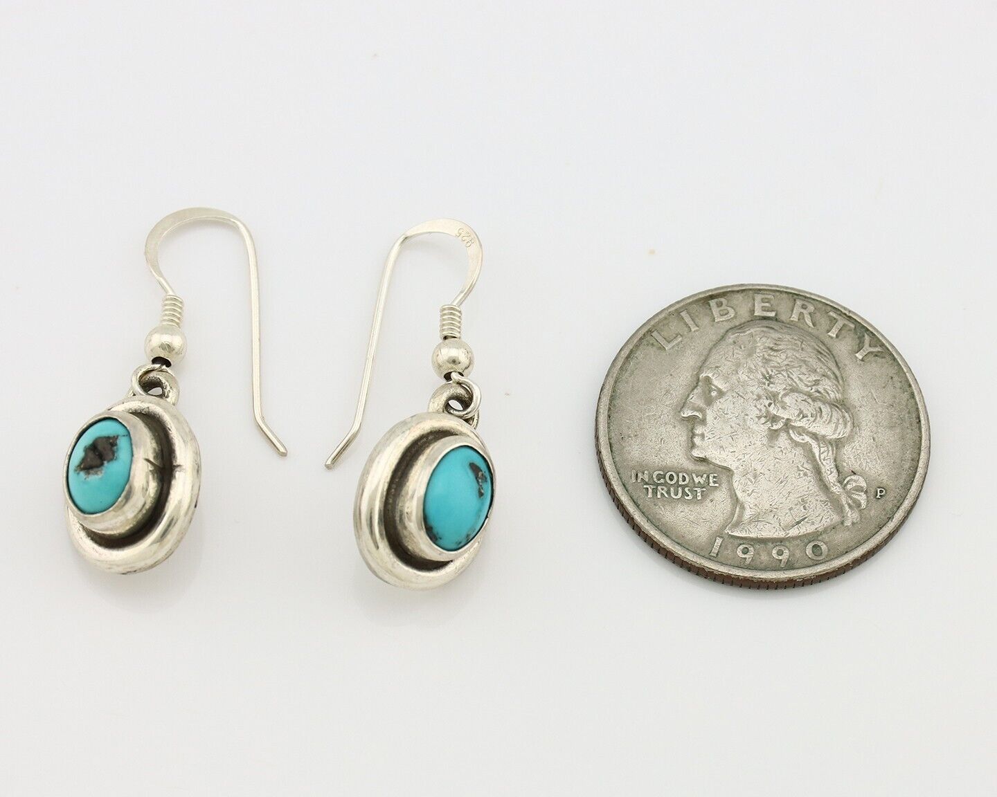 Navajo Earrings 925 Silver Sleeping Beauty Turquoise Native Artist C.80s