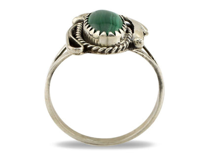 Navajo Ring 925 Silver Natural Mined Malachite Artist Signed Justin Morris C.80s