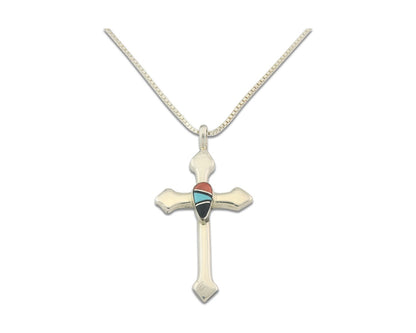 Navajo Cross Necklace Sterling Silver Authentic Natural Gemstones Signed M