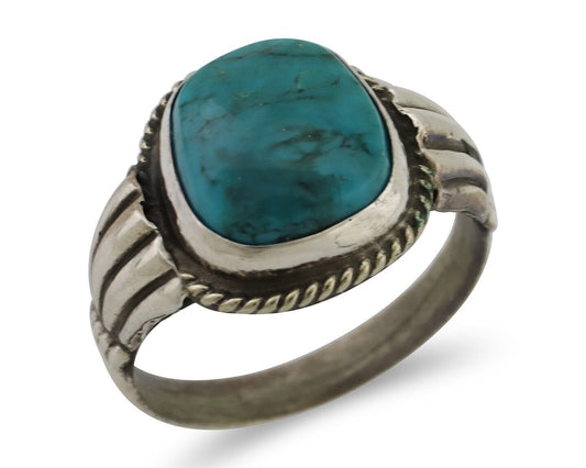 Navajo Handmade Ring 925 Silver Blue Turquoise Native American Artist C.80's