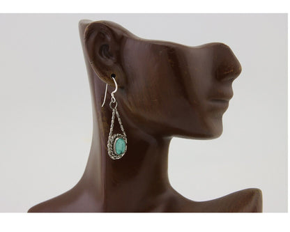 Navajo Dangle Earrings 925 Silver Natural Blue Turquoise Artist Signed M.S. C80s