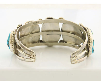 Men Navajo Cuff Bracelet Sterling Silver Turquoise Vintage Native Signed SD