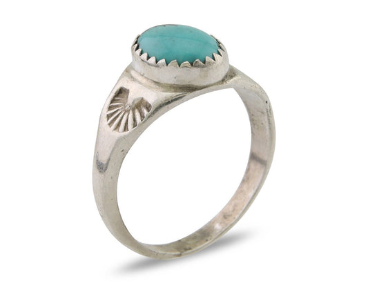 Navajo Ring 925 Silver Natural Blue Turquoise Native American Artist C.80's