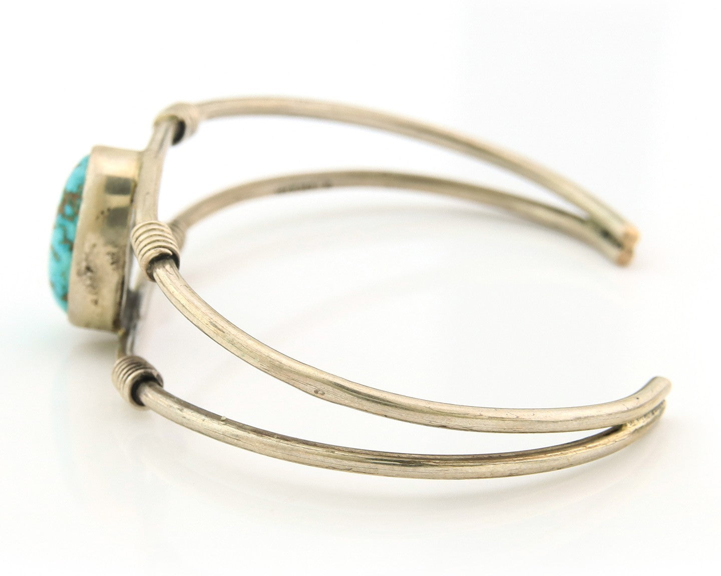 Navajo Cuff Bracelet Sterling Silver Blue Gem Turquoise Native American Artist