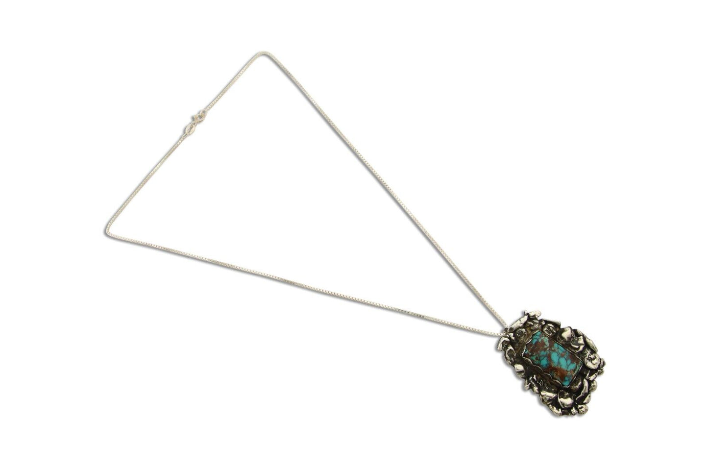 Navajo Necklace 925 Silver Natural Turquoise Artist Signed Sun Set C.80's