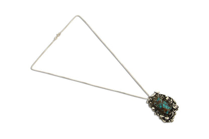 Navajo Necklace 925 Silver Natural Turquoise Artist Signed Sun Set C.80's