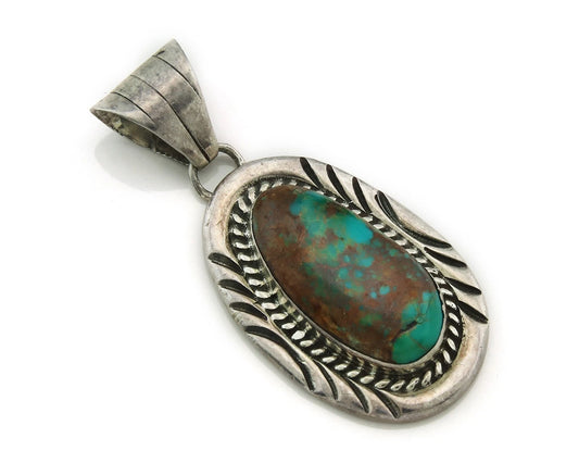 Navajo Pendant 925 Sterling Silver Natural Turquoise Vintage Artist Signed JP