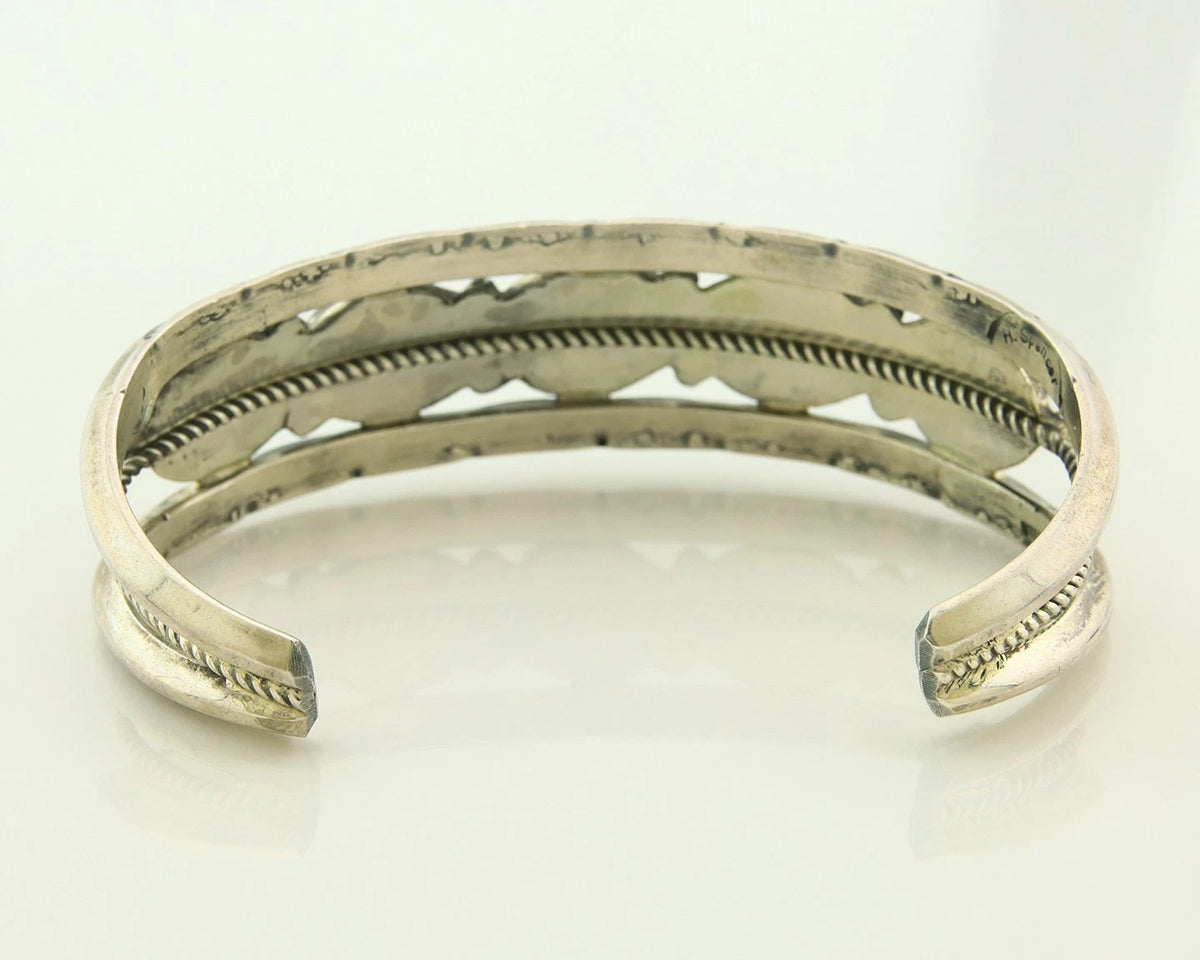 Navajo Cuff Bracelet 925 Sterling Silver Onyx Vintage Signed H Spencer