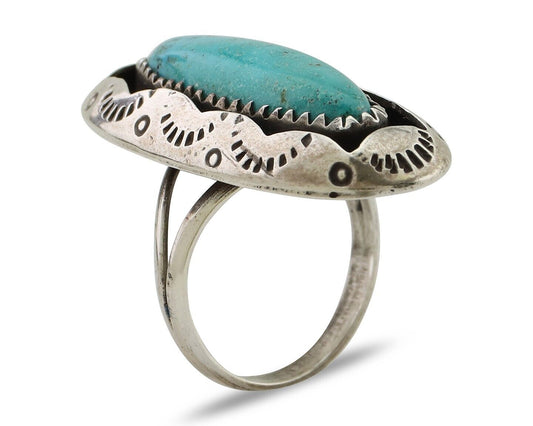 Navajo Ring 925 Silver Natural Turquoise Native American Artist Size 6.75 C.80's