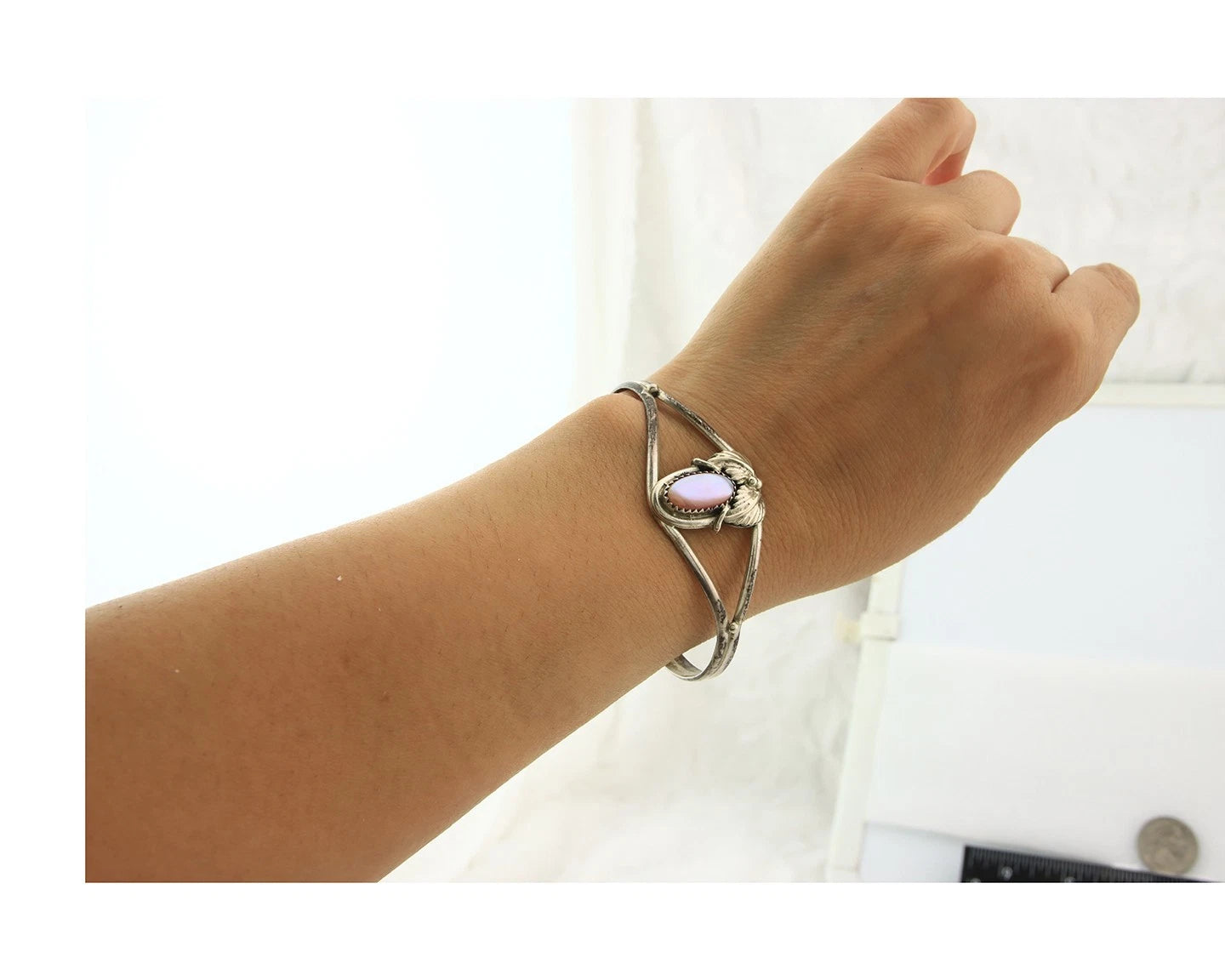 Navajo Cuff Bracelet Sterling Silver Authentic Pink Muscle Native Artist
