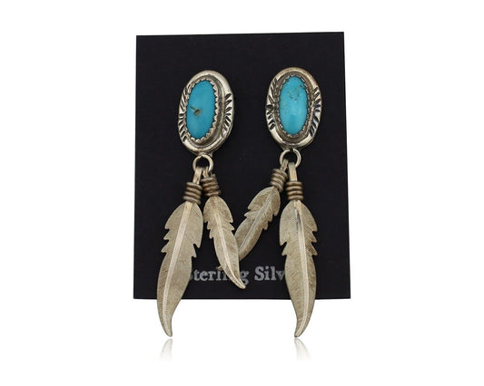 Navajo Handmade Earrings 925 Silver Blue Turquoise Native Artist C.80s