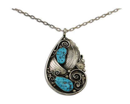 Navajo Necklace 925 Silver Natural Turquoise Artist Signed PM C.80's