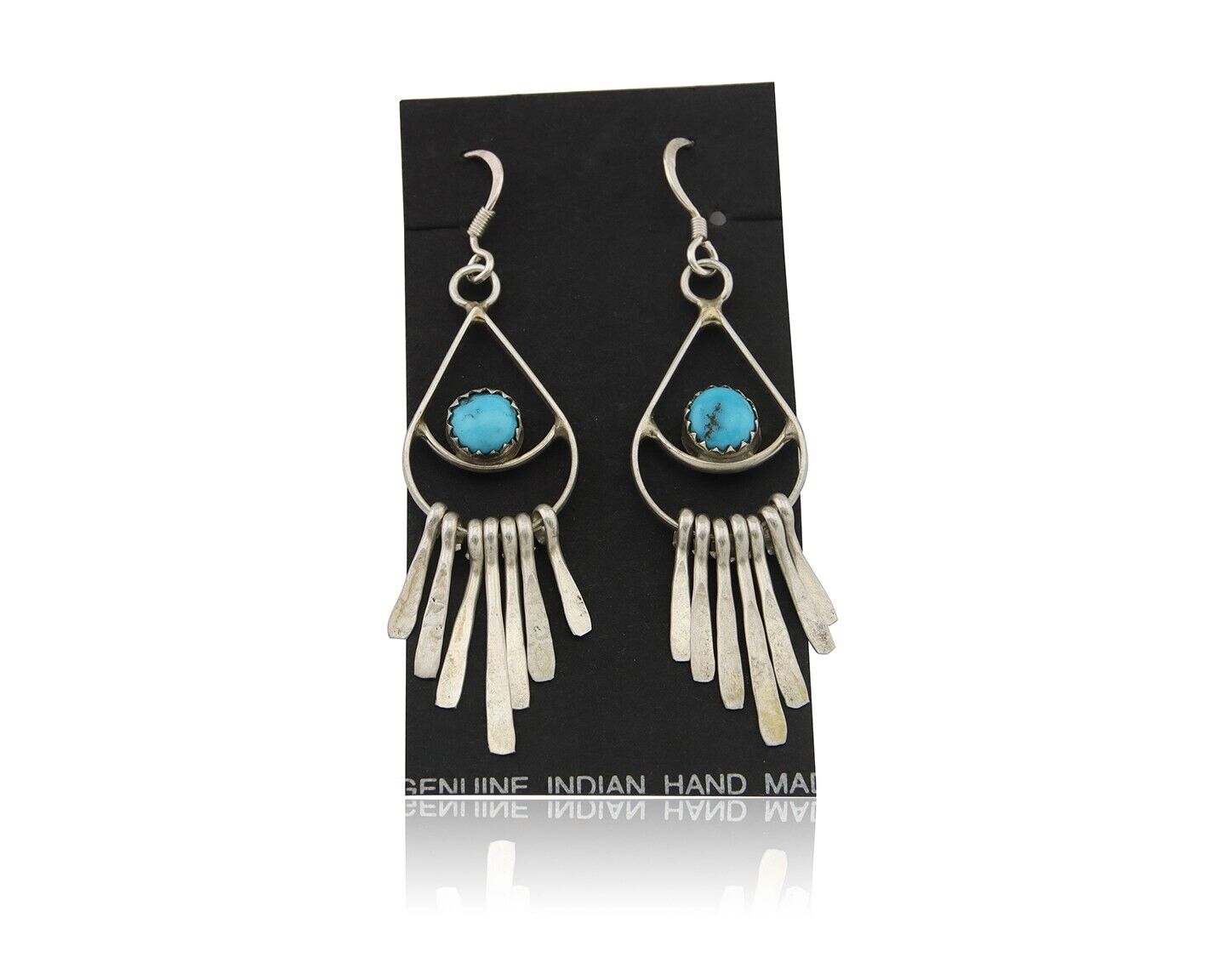 Navajo Dangle Earrings 925 Silver Natural Turquoise Artist Signed JB C.80's