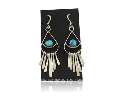 Navajo Dangle Earrings 925 Silver Natural Turquoise Artist Signed JB C.80's