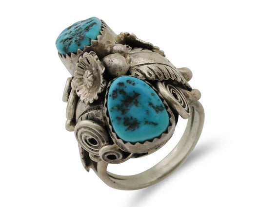 Navajo Handmade Ring 925 Silver Sleeping B Turquoise Artist Signed IHMJ C.80's