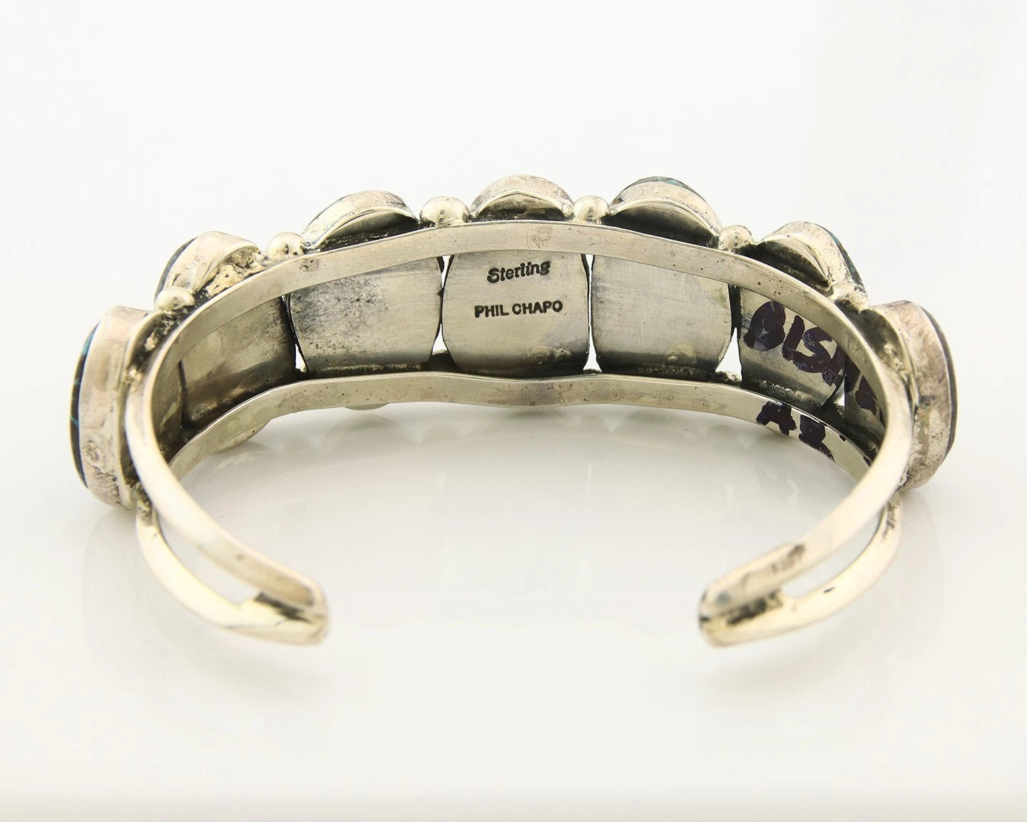 Navajo Cuff Bracelet Sterling Silver Bisbee Turquoise Vintage Signed Phil Chapo