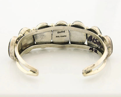 Navajo Cuff Bracelet Sterling Silver Bisbee Turquoise Vintage Signed Phil Chapo