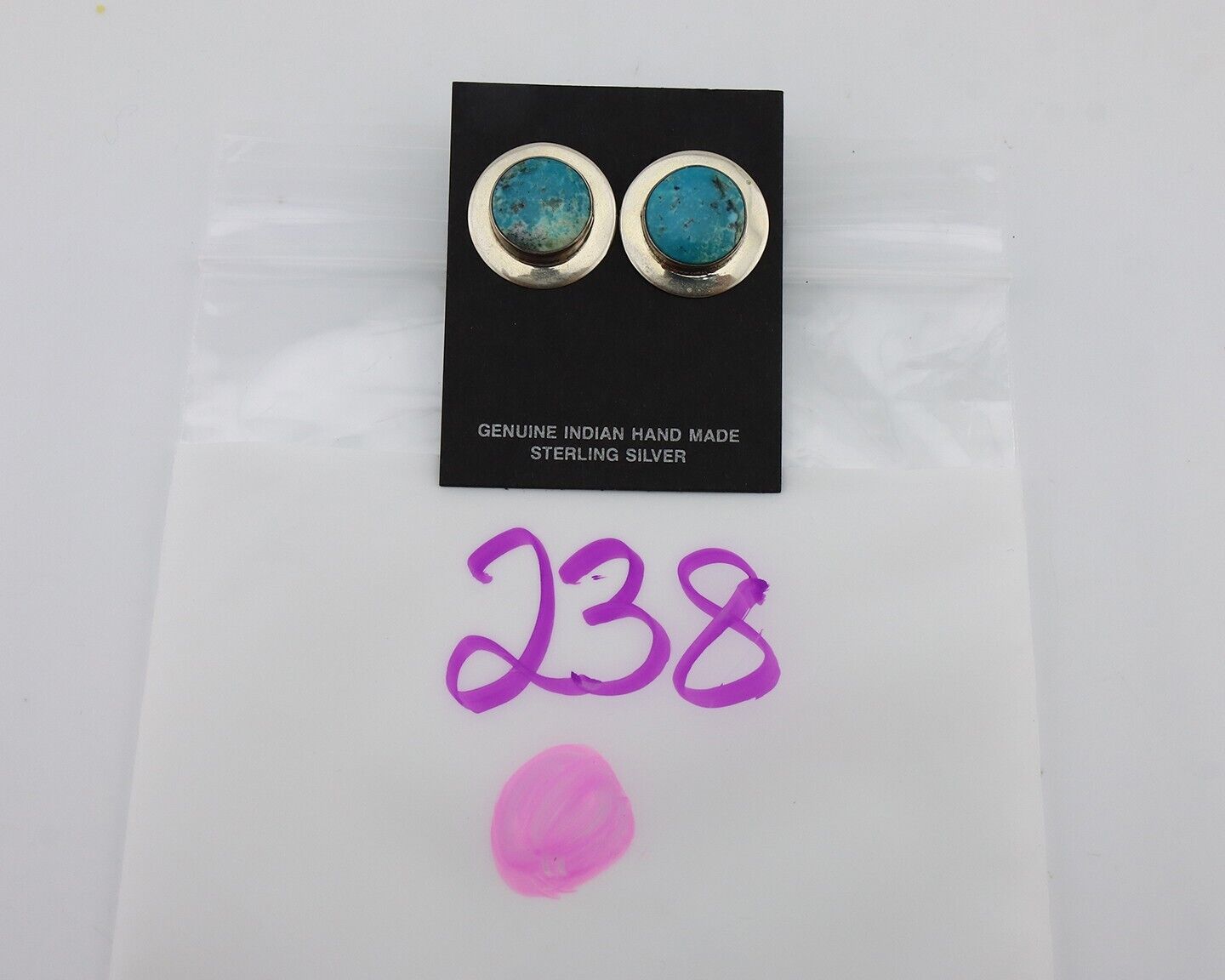 Navajo Hand Stamped Earrings 925 Silver Turquoise Native Artist C.80's