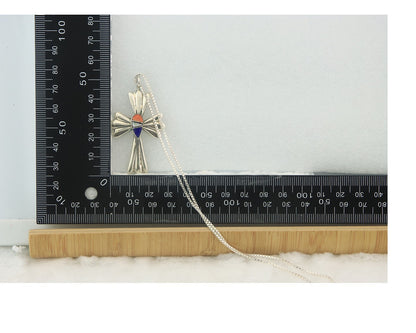 Navajo Cross Necklace Sterling Silver Authentic Natural Gemstones Signed M