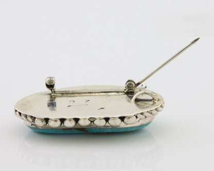 Navajo Pin Pendant 925 Silver Globe Turquoise Artist Signed Doug Zachary C.80's