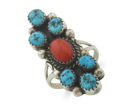 Vintage Navajo Ring 925 Sterling Natural Gemstones Signed IHMJ & MT Sz 6.75