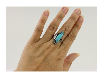 Navajo Handmade Ring 925 Silver Natural Turquoise Native American Artist C.80's