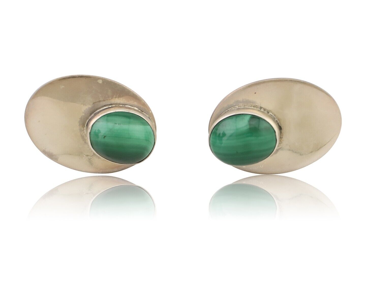 Navajo Shield Earrings 925 Silver Natural Malachite Signed Ella Peters C.80's