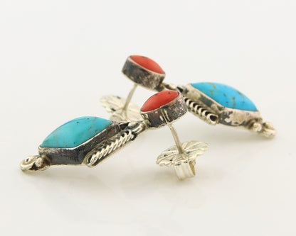 Navajo Earrings Sterling Silver Gemstone Vintage Handmade Signed Running Bear