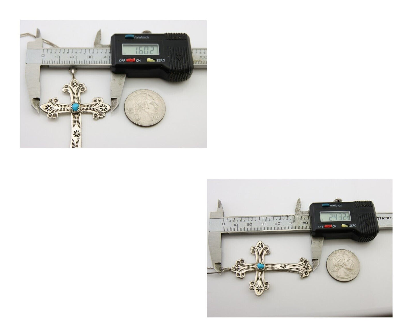 Navajo Cross Hand Stamped Necklace 925 Silver Turquoise Native Artist C.80's