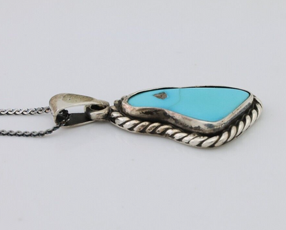 Navajo Necklace 925 Silver Natural Turquoise Signed M Raincloud C.90s