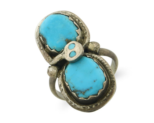 Vintage Zuni Ring 925 Sterling Silver Turquoise Signed Effie C Size 6.75