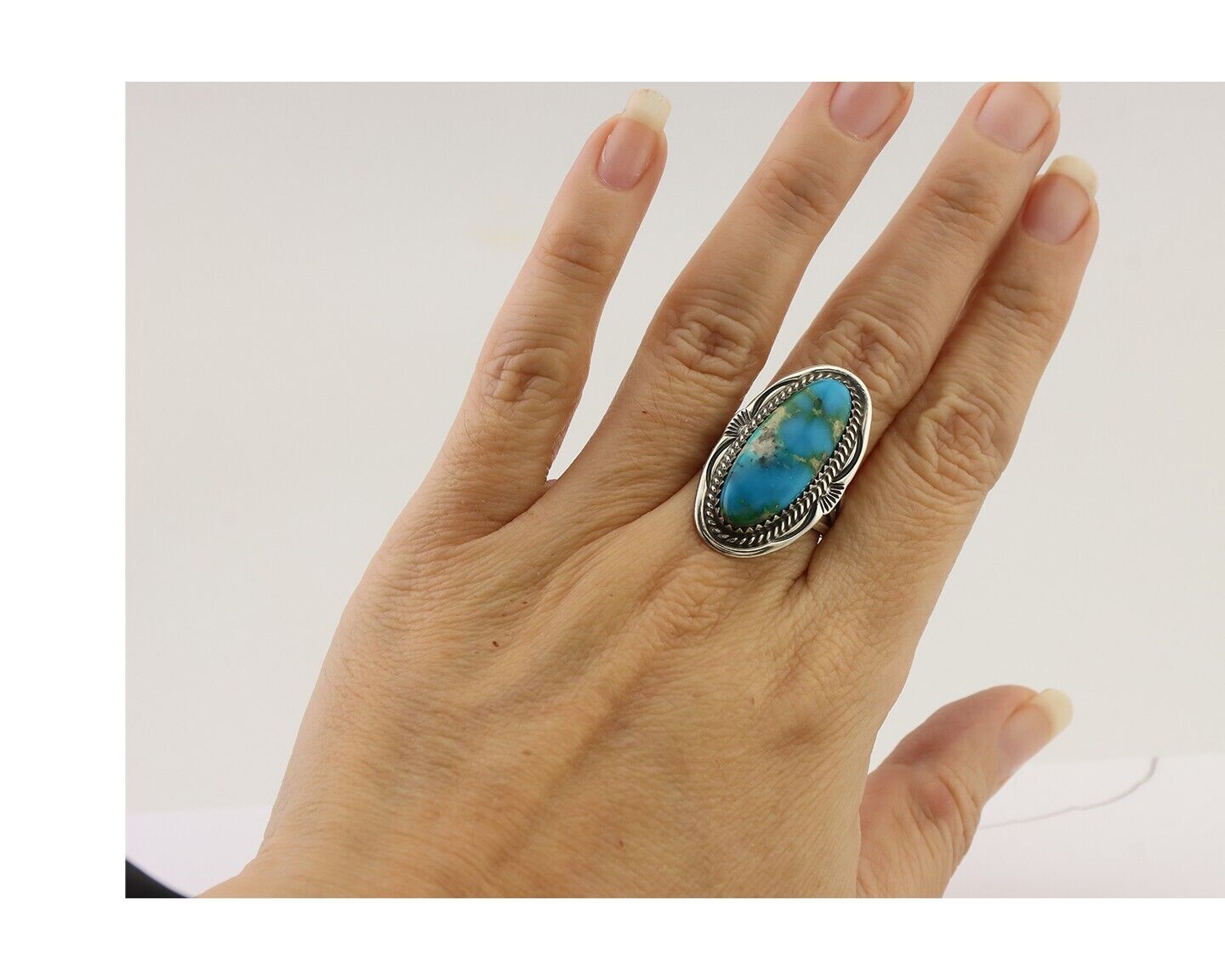 Navajo Ring 925 Silver Natural Blue Turquoise Native American Artist C.80's