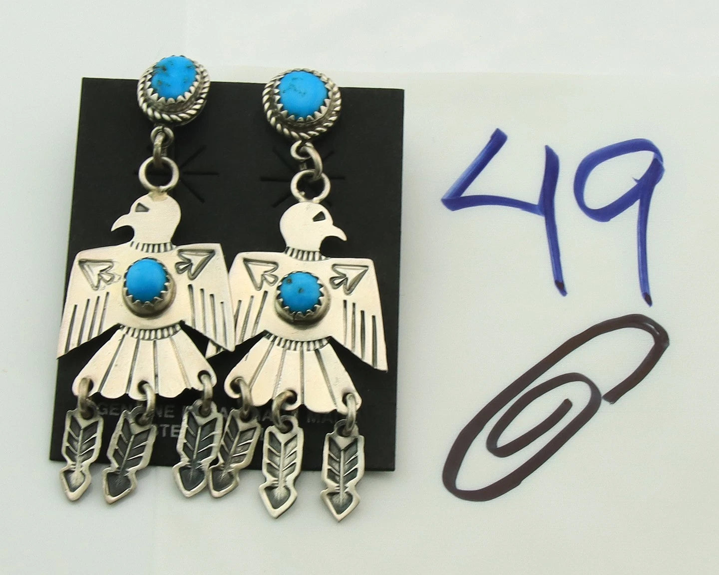 Navajo Bird Earrings Sterling Silver Natural Turquoise Signed J