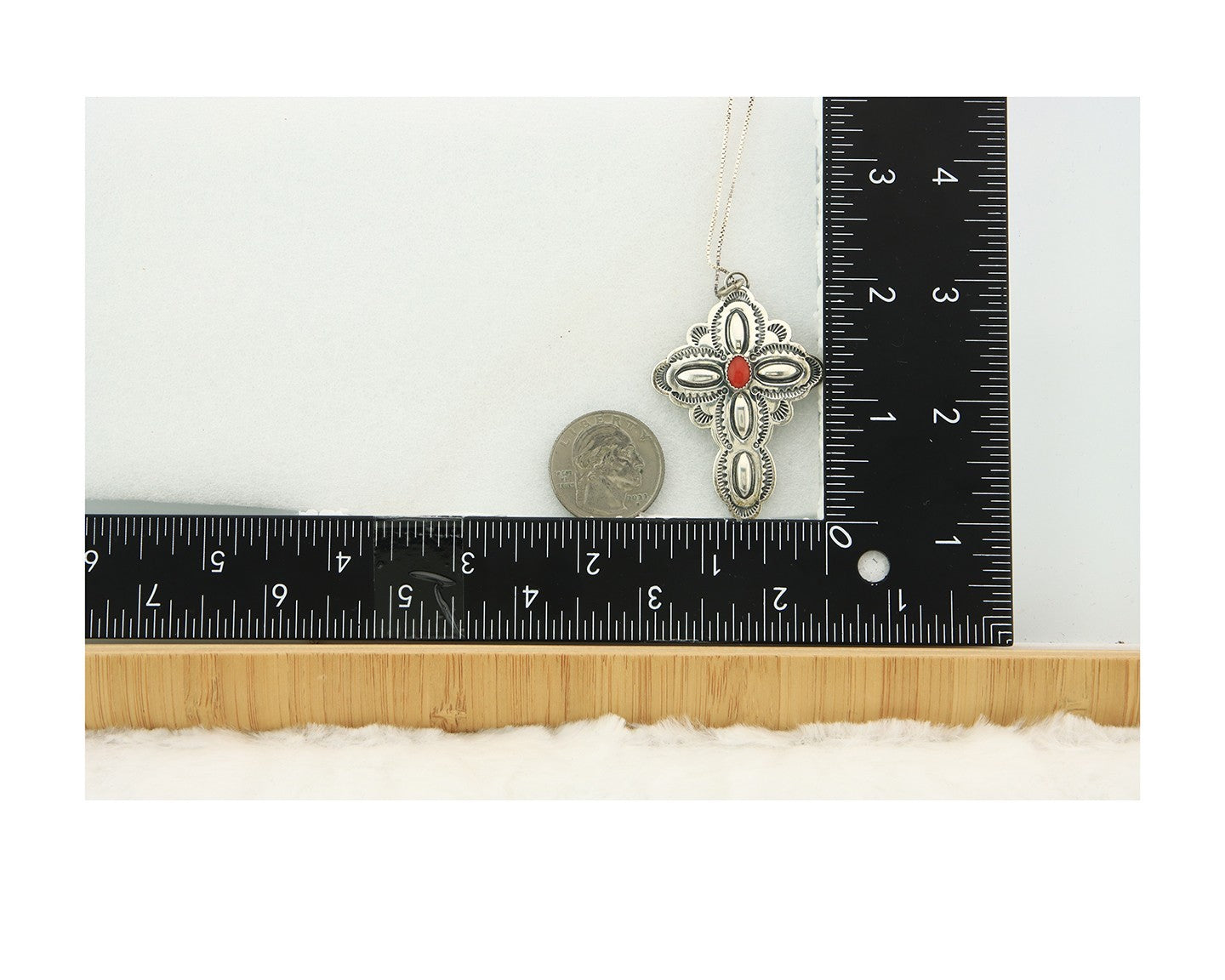 Navajo Cross Necklace Sterling Silver Snake Eye Coral Authentic Handstamped