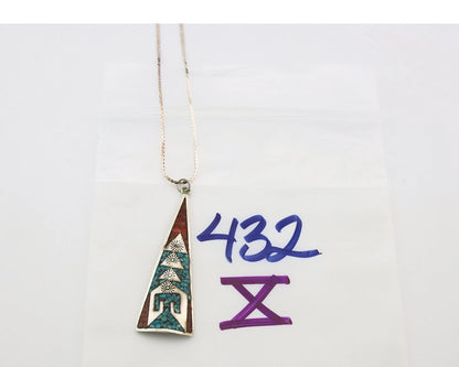 Navajo Necklace Sterling Silver Authentic Inlaid Gemstone Native American
