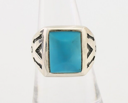 Navajo Ring 925 Silver Kingman Turquoise Artist Signed Sunburst C.80's