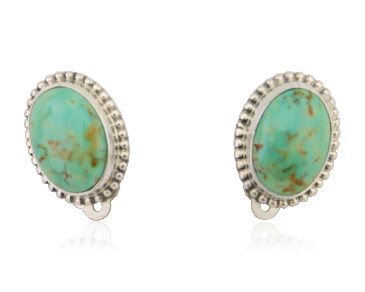 Navajo Stud Earrings 925 Silver Natural Turquoise Artist Signed M C.80's