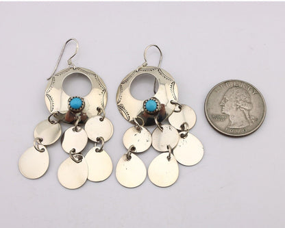 Navajo Dangle Handmade Earrings 925 Silver Blue Turquoise Native Artist C.80's